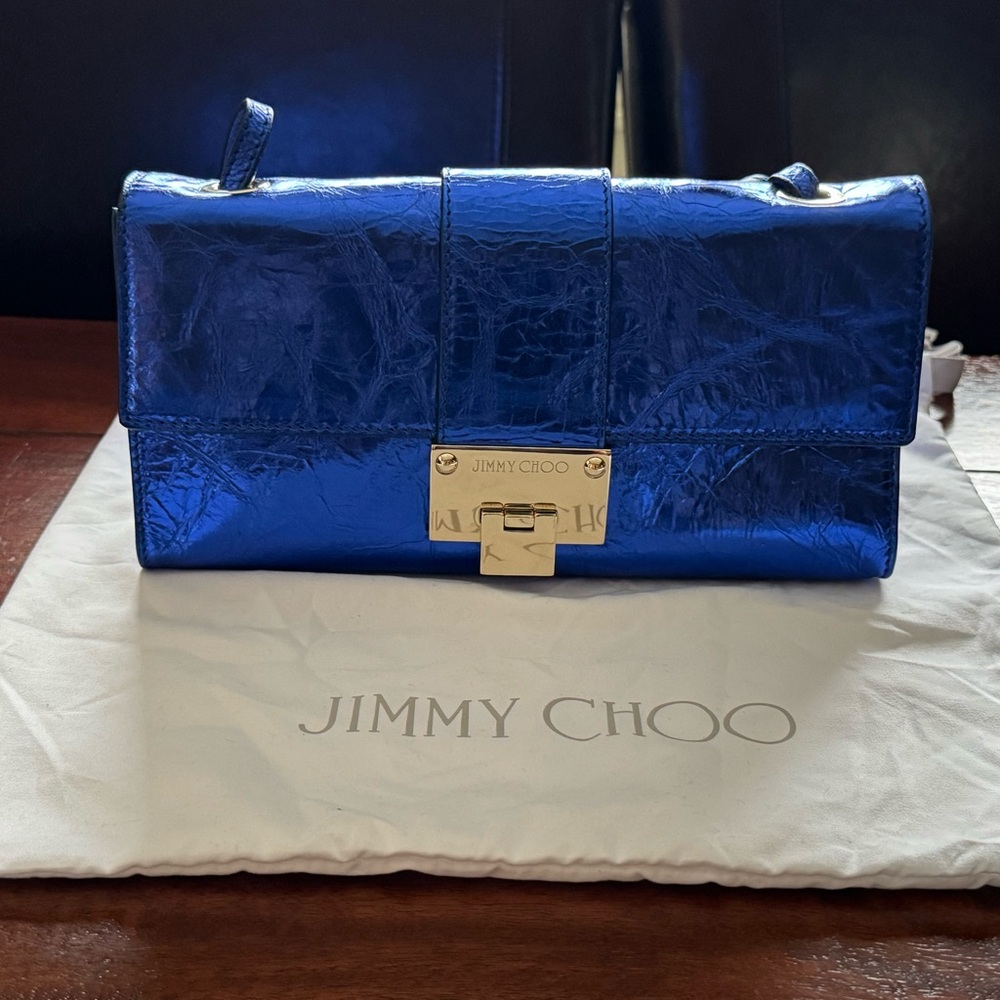 Jimmy Choo Metallic Blue (River) Shoulder Bag - Picture 3 of 11